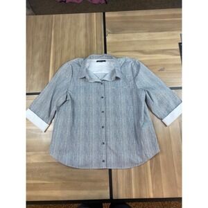 LAFAYETTE 148 NEW YORK Womens XL Geometric Print 3/4 Sleeve Button Up Shirt